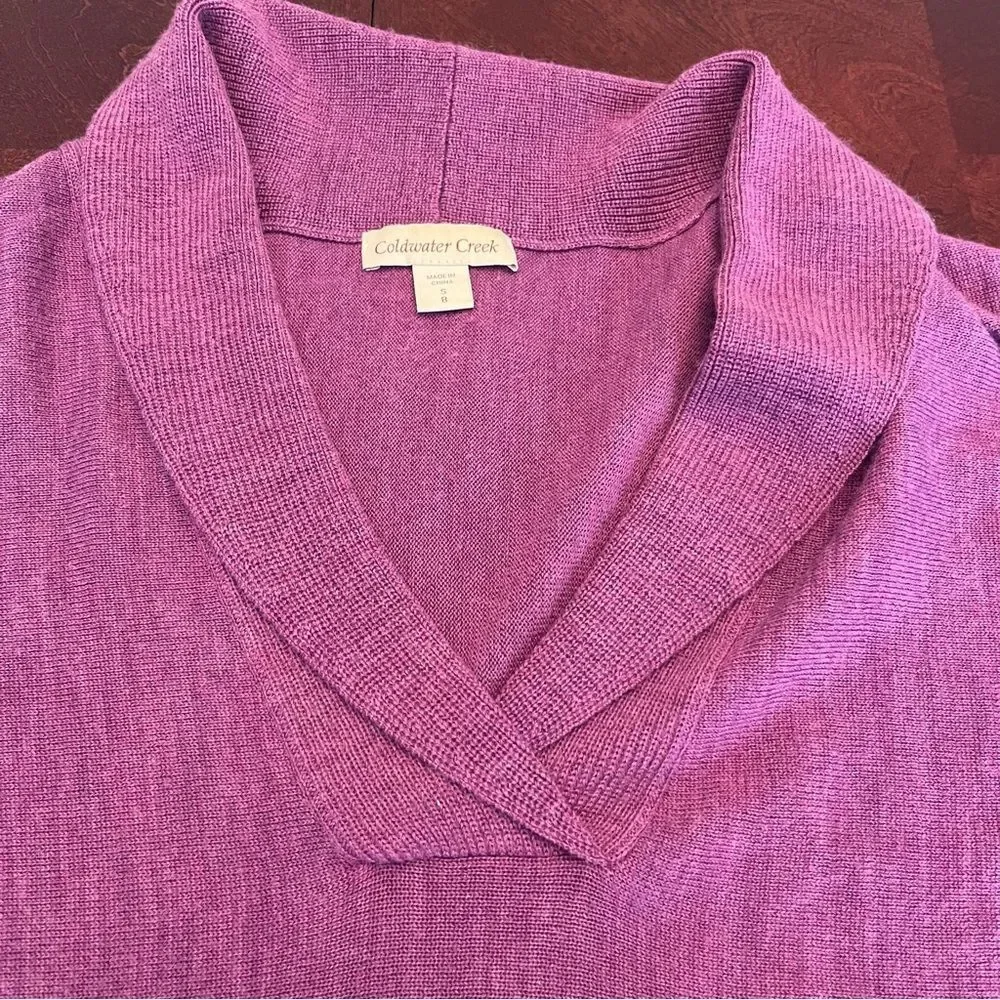 Coldwater Creek Sweater Womens Small / 8 Merino Wool Short Sleeve Shawl Collar